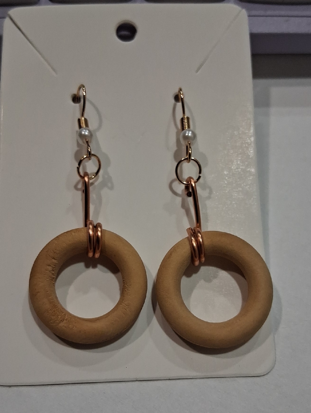 Unbranded Tan Circle Drop Earrings with Gold Accents